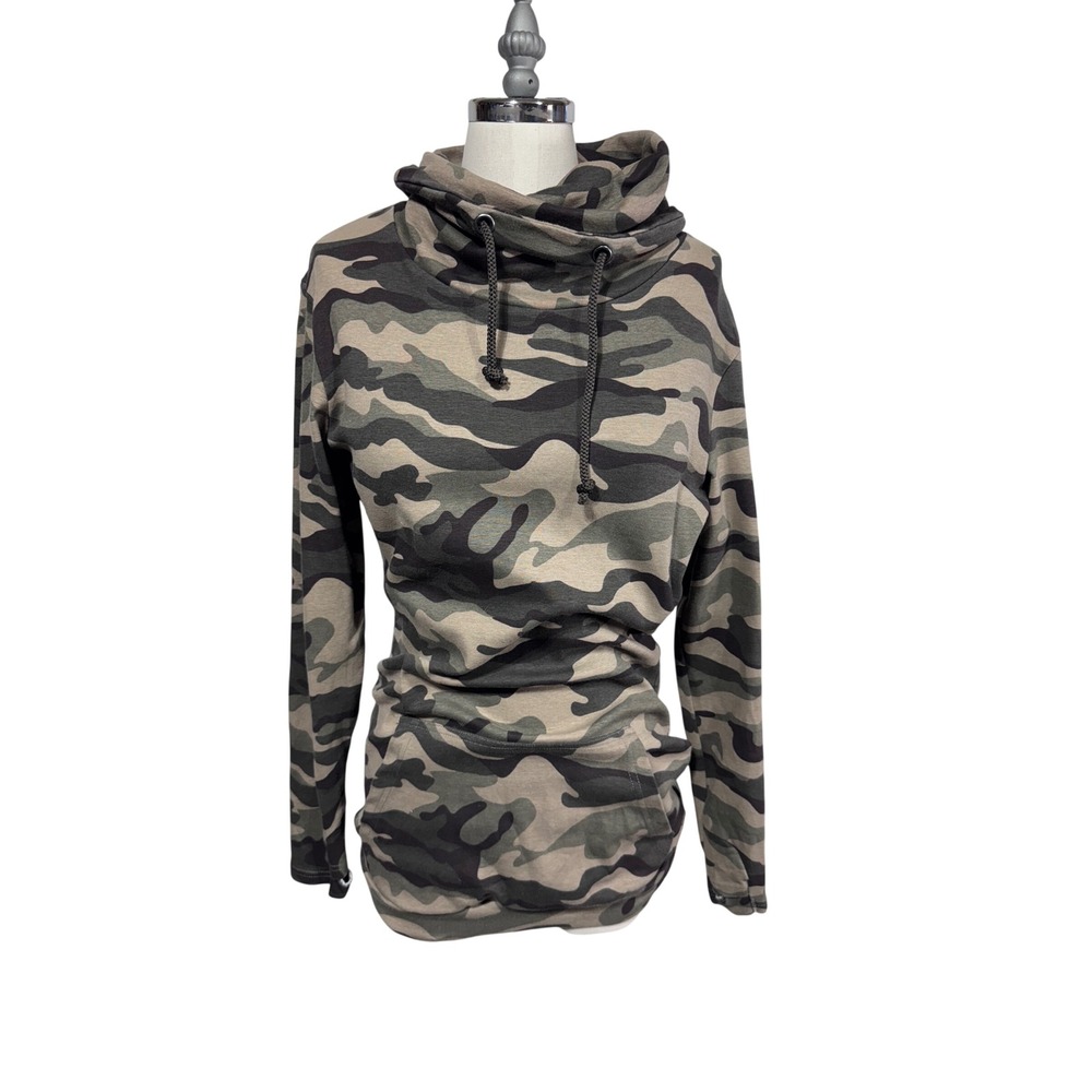 Chelsea DeBoer Size Small Green Camo Hoodie Women Cowl Neck Sweatshirt